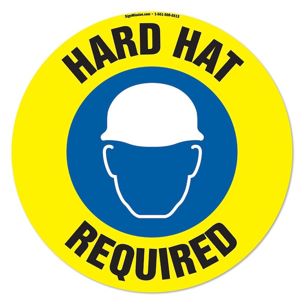 Signmission Hard Hat Required 16in Non-Slip Floor Marker, 16" x 16", FD-2-C-16-99929 FD-2-C-16-99929 - main
